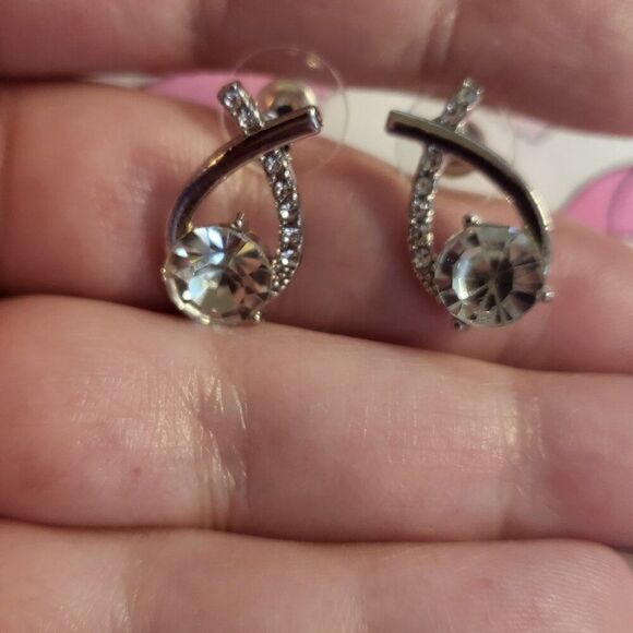 Cross Fishtail Zircon Earrings, Teardrop Fashion Silver Earrings - Picture 3 of 5